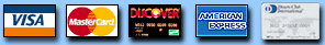 We except American Express, Visa, Mater Card, Discover & Diner Club